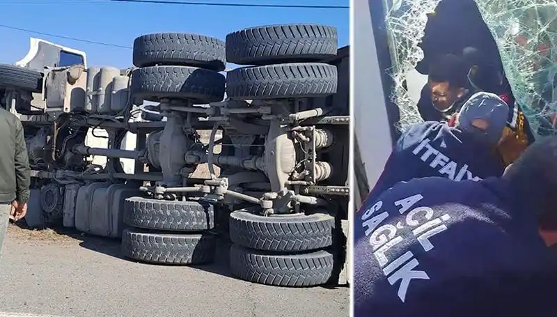 Virajı Alamayan Kamyon Yolda Dakikalarca Kaldı, Olay Dehşet Verdi!